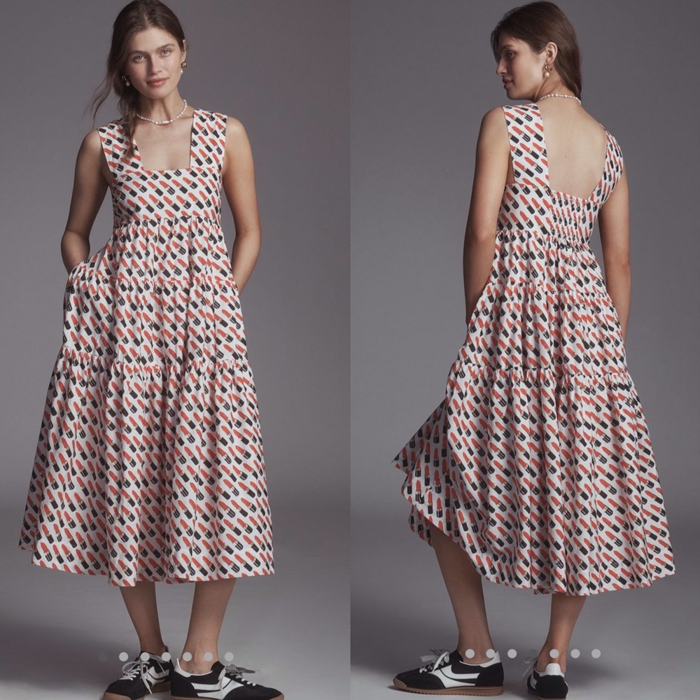 By Anthropologie Square-Neck Tiered Babydoll Dress